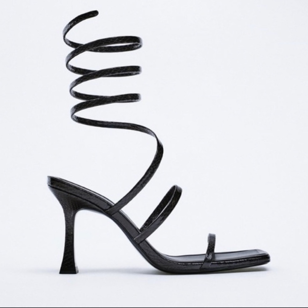Zara black square toe ankle spiral heels Size 37 (6.5) NWT